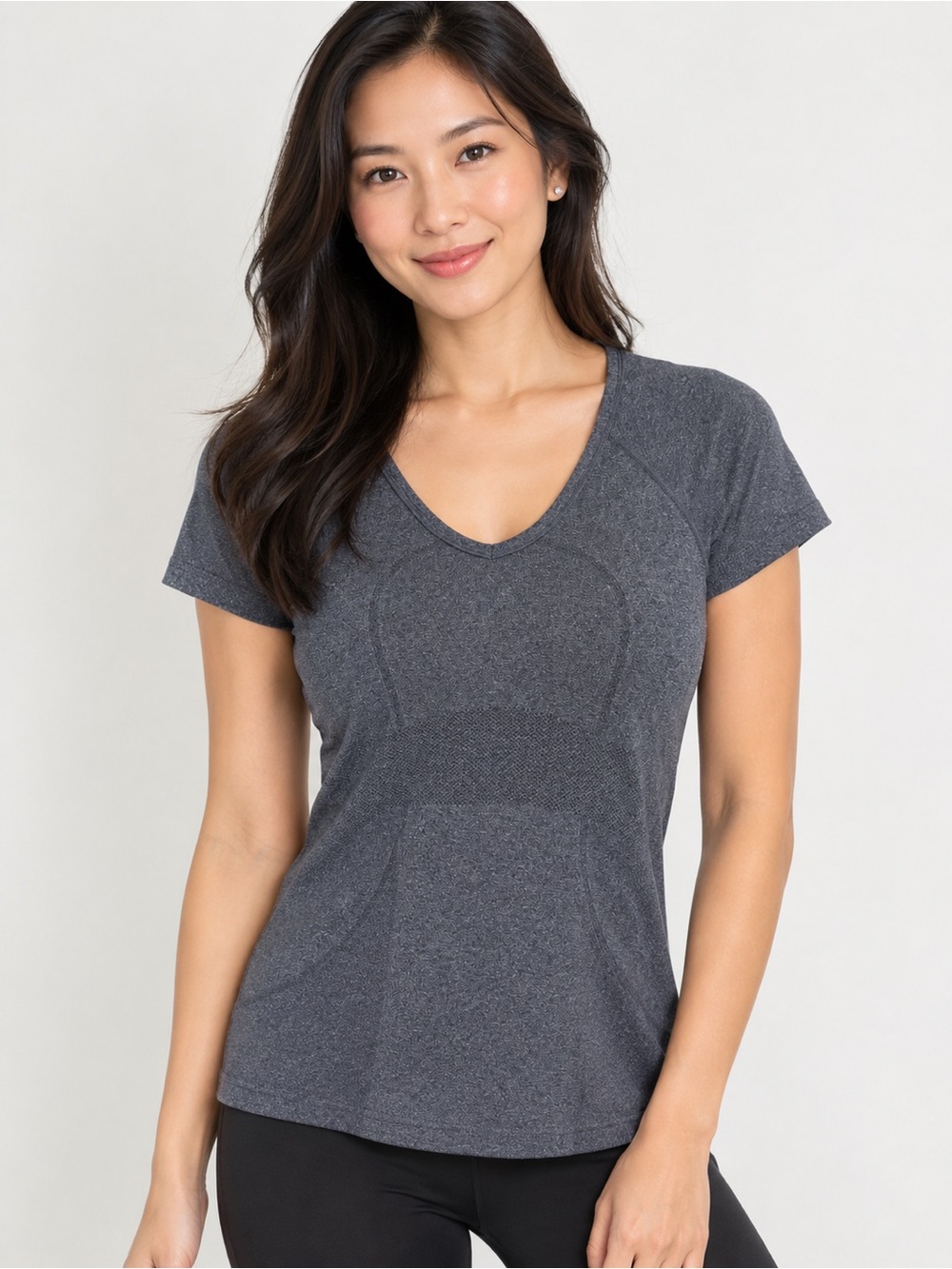 Lululemon Swiftly Tech Short Sleeve V Neck Top Charcoal Gray Size 6 Small Run